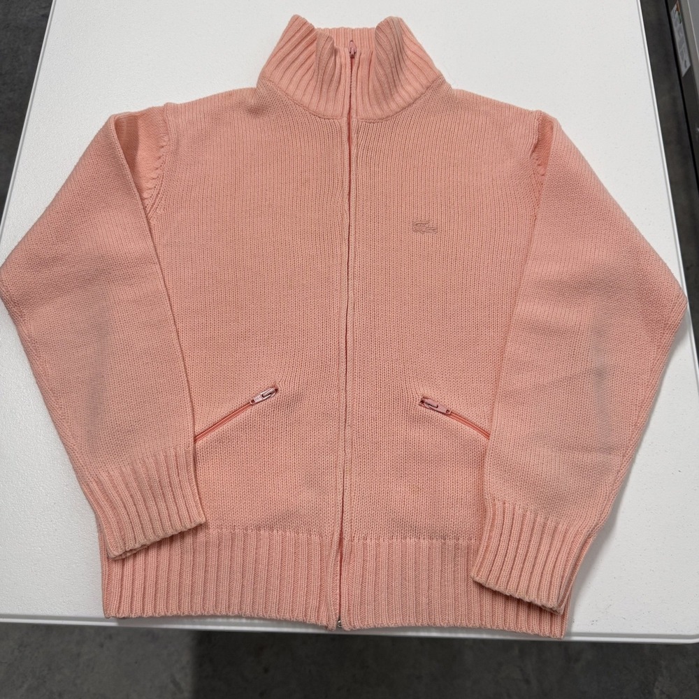 Vintage Lacoste Pink Zip Up Knit Sweater Cardigan Jacket‎ Croc Logo Size Medium